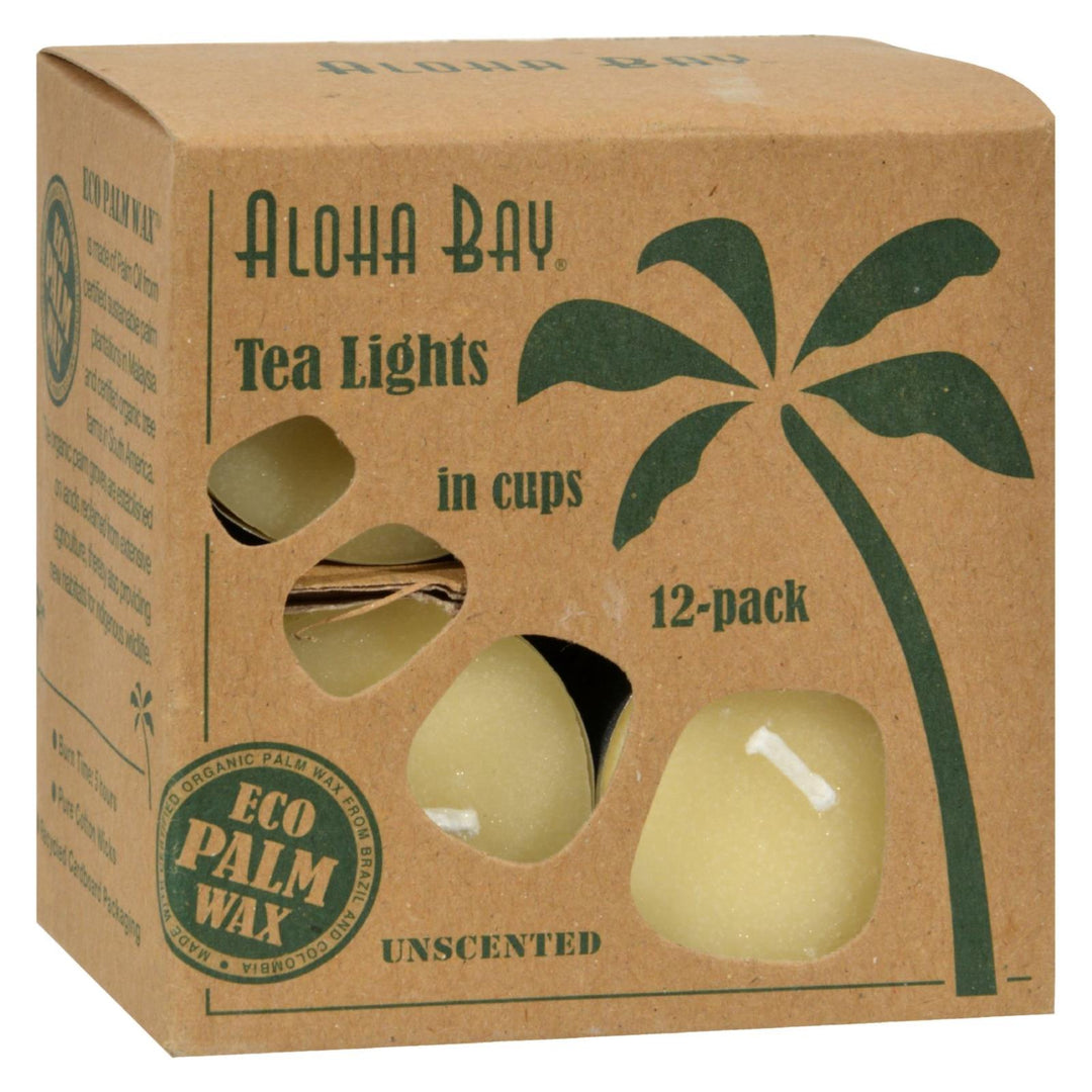 Aloha Bay - Palm Wax Tea Lights With Aluminum Holder Cream - 12 Candles - Maras Green
